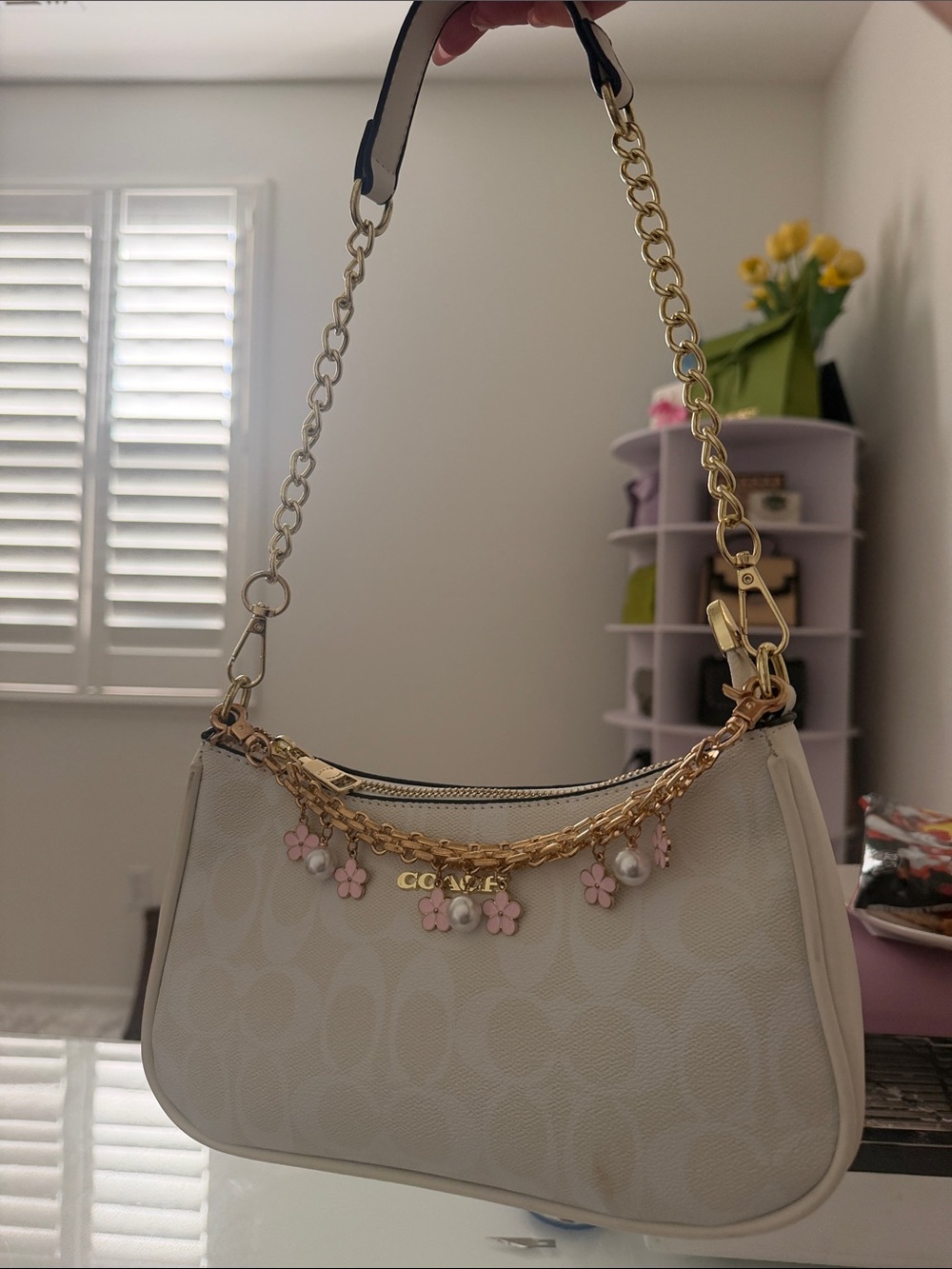 Beige/Cream Signature Charm Shoulder Bag